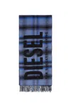 Diesel Wool-blend Scarf With Check Pattern In Blue