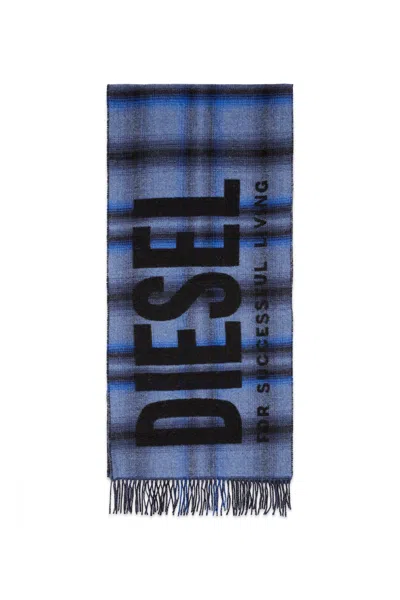 Diesel Wool-blend Scarf With Check Pattern In Blue