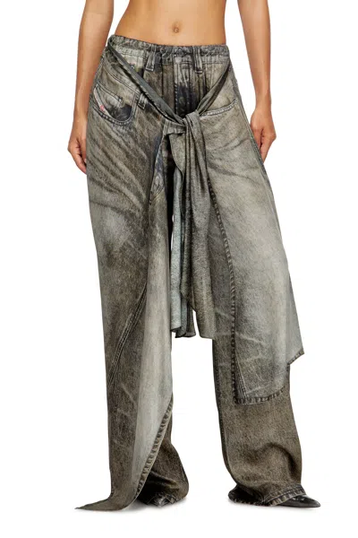 Diesel Wrap Pants In Denim-look Viscose In Gray