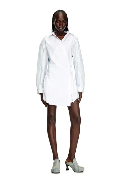 Diesel Wrap Shirt Dress In Poplin And Denim In White