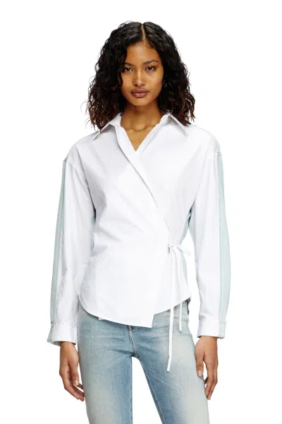 Diesel Wrap Shirt In Poplin And Denim In Multicolor