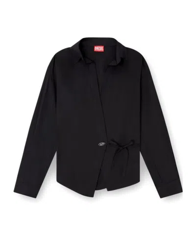 Diesel Wrap Shirt With Logo Charm In Black