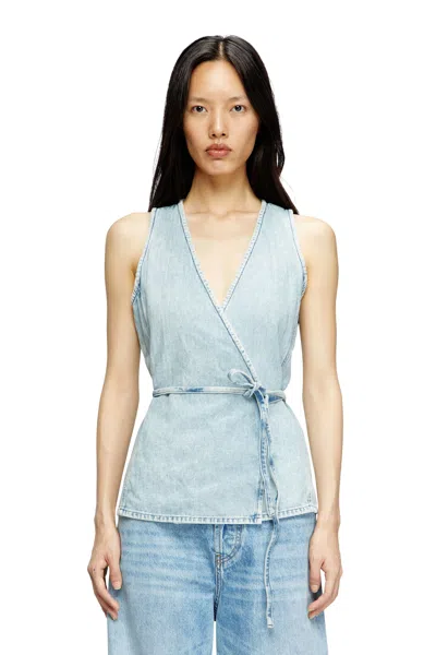 Diesel Wrap Top In Herringbone Denim In Blue