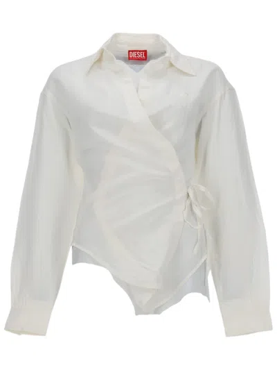 Diesel Wrap-style Modal-blend Cropped Blouse In White