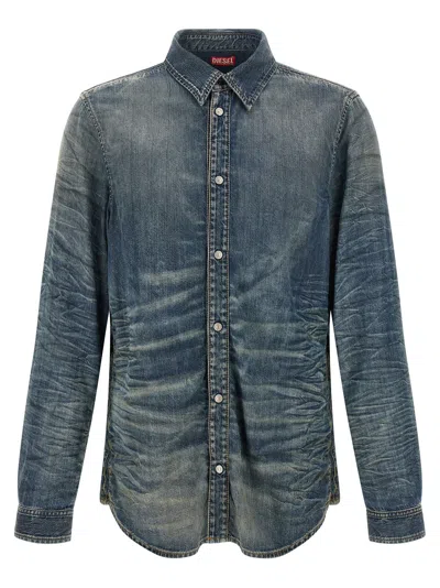 Diesel Denim Wrinkled Texture Shirt In Blue