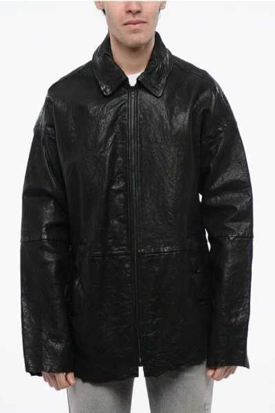 Diesel Wrinkled Effect Leather L-mart-a Jacket In Black