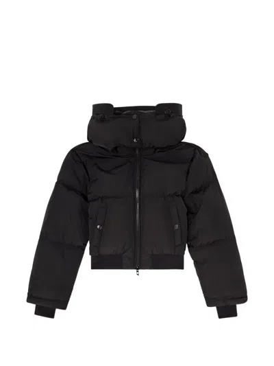 Diesel Wrinkled-nylon Down Puffer Jacket With Detachable Hood In Black