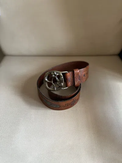 Pre-owned Diesel X Diesel Black Gold 2000s Diesel Western Chic Brown Leather Belt