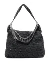 Diesel Quilted-denim Hobo Bag With Chain Charms In Black