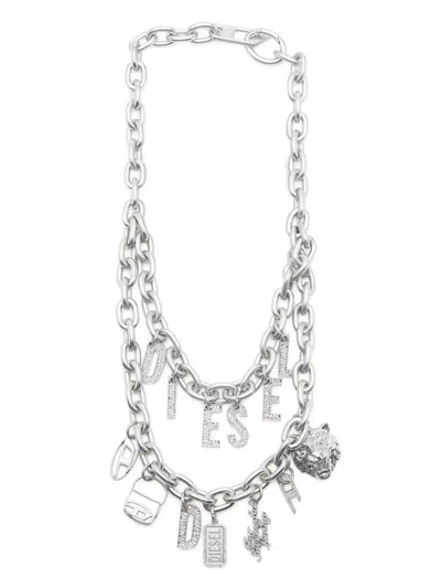 Diesel X Hoshi Logo Lettering Bag Charm In Silver