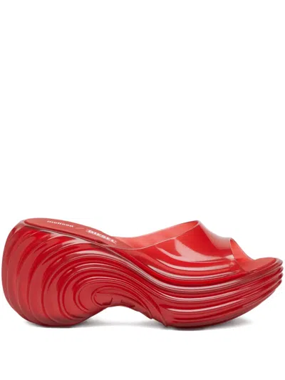 Diesel X Melissa Platform Wave Sandals In Red