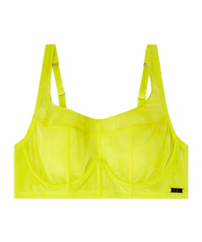 Diesel X Savage X Fenty Capsule Series Flocked Mesh Long Line Bra In Yellow