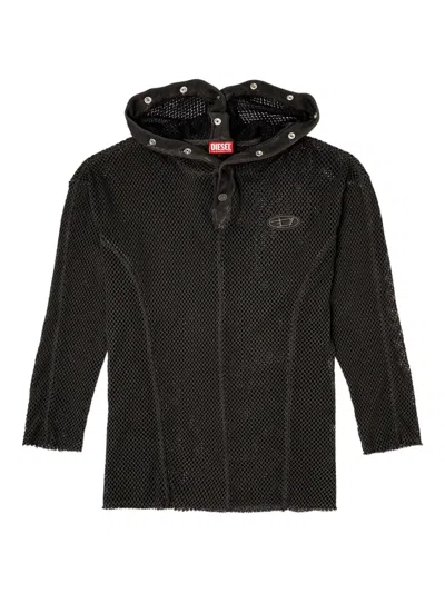 Diesel X Thug Club Logo-plaque Mesh Hoodie In Black