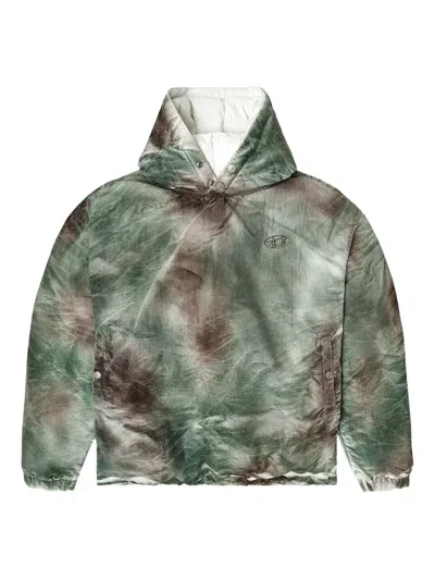 Diesel X Thug Club Tie-dye Hooded Puffer Jacket In Green