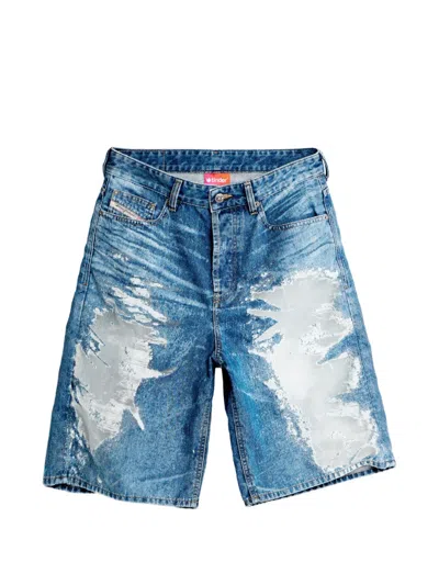 Diesel X Tinder Distressed Denim Shorts In Blue