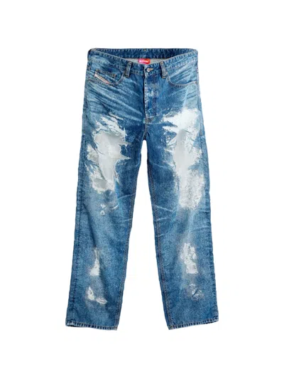 Diesel X Tinder D-macs Distressed Mesh-panel Jeans In Blue