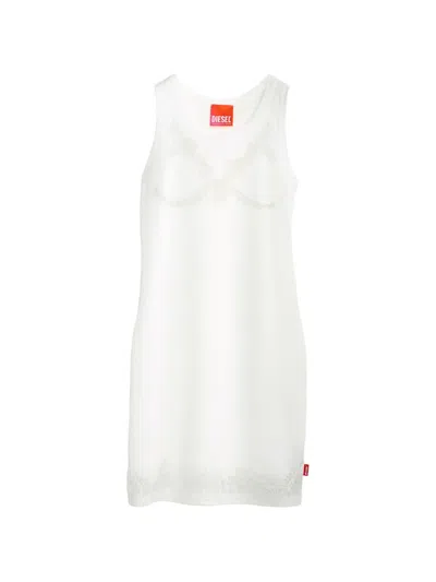Diesel X Tinder Lace-trim Ribbed-knit Dress In White