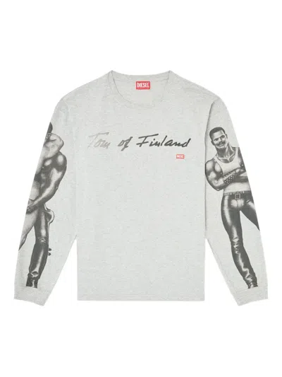 Diesel X Tom Of Finland Foundation Graphic-print T-shirt In Gray