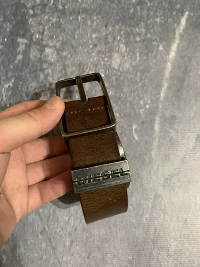 Pre-owned Diesel X Vintage Diesel Leather Belt Metal Logo Brown 90s
