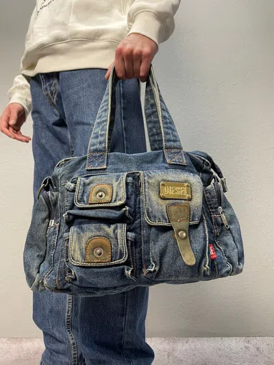 Pre-owned Diesel X Vintage Diesel Sling Bag Distressed Denim Multi Pocket Bag In Blue