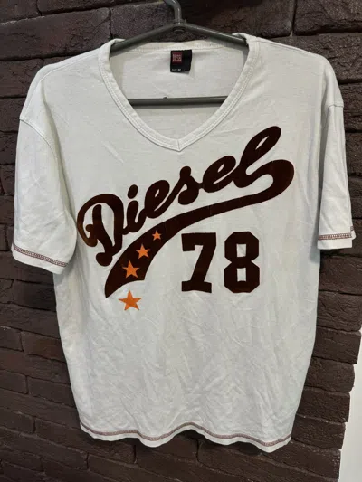 Pre-owned Diesel X Vintage Diesel T Shirt Velour Big Logo Y2k In White