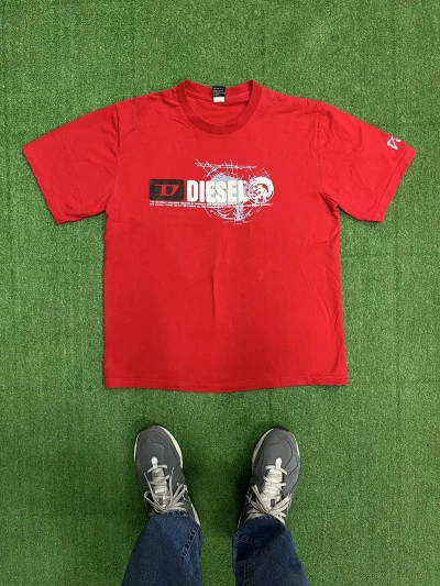 Pre-owned Diesel X Vintage Y2k Diesel T Shirt Punk Face Avant Garde Japan Style In Red