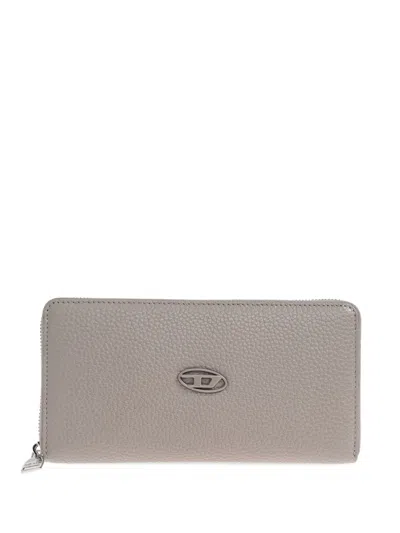 Diesel Zip-around Logo-plaque Wallet In Gray