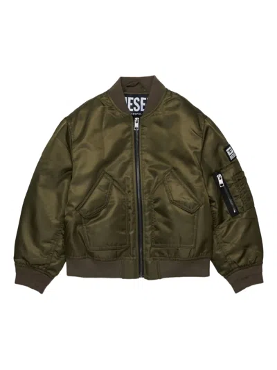 Diesel Kids' Zip-fastening Bomber Jacket In Green