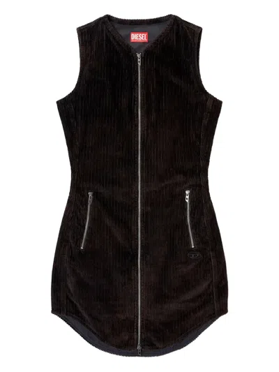 Diesel Zip-front Corduroy Mini Dress In Burgundy