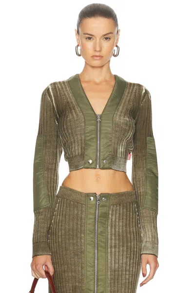 Diesel Zip Front Cropped Top In Olive & Green