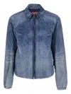 Diesel Men Blue Jacket With Classic Collar And Distressed Effect In Fabric Man In Blue