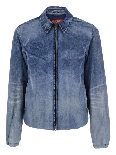Diesel Men Blue Jacket With Classic Collar And Distressed Effect In Fabric Man In Black