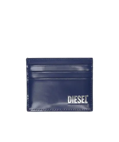 Diesel Zip Leather Wallet In Blue