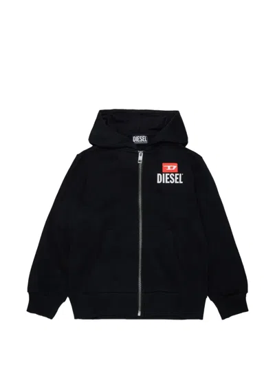 Diesel Kids' Full-zip Sweatshirt With Logo In Black