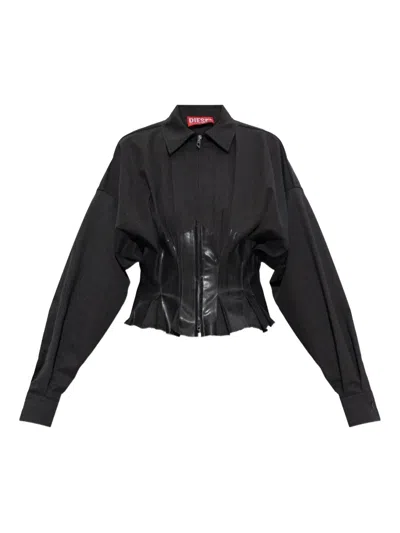 Diesel Zip Pleated Jacket In Black