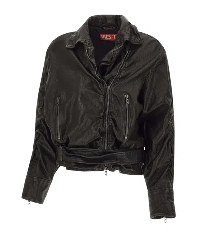 Diesel Zip-up Belted Jacket In Black