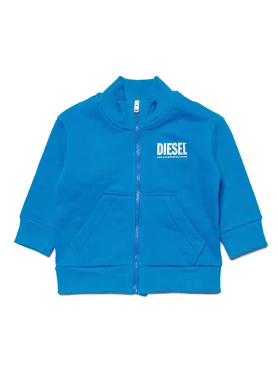 Diesel Babies' Logo-print Zipped Cotton Jacket In Blue