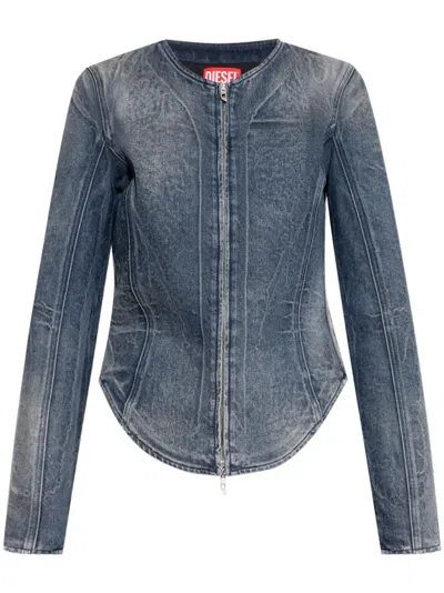 Diesel Zip-up Denim Jacket In Blau