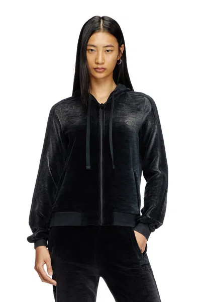 Diesel Zip-up Hoodie In Faded Chenille In Black