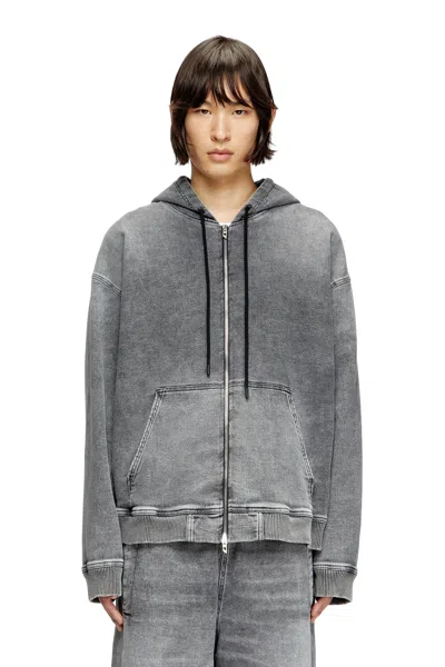 Diesel Zip-up Hoodie In Marbled Track Denim In Grey