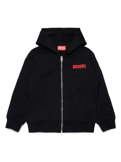 Diesel Kids' Zip-up Hoodie In Schwarz