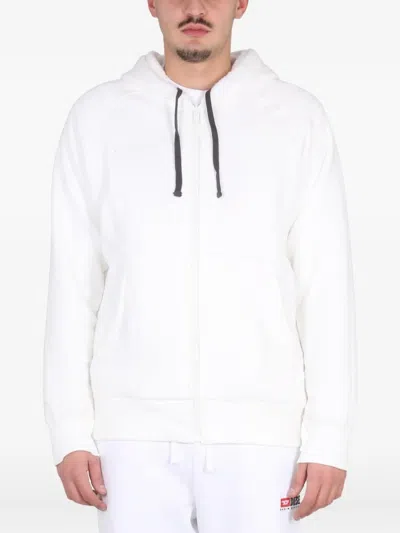 Diesel White Hooded Sweatshirt With Relaxed Fit