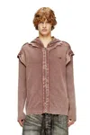 Diesel Hooded Crewneck With Ribbed Sleeves And Distressed Finish In Neutral