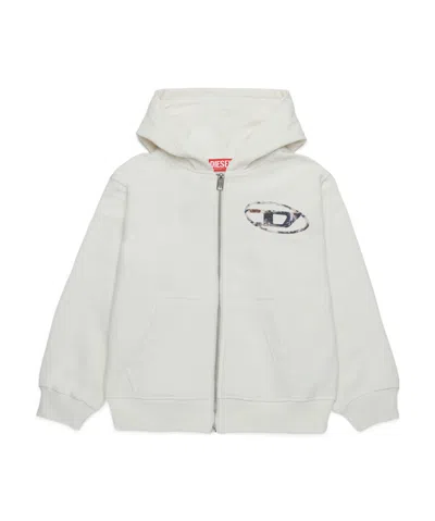 Diesel Zip-up Hoodie With Planet Camo Logo In White