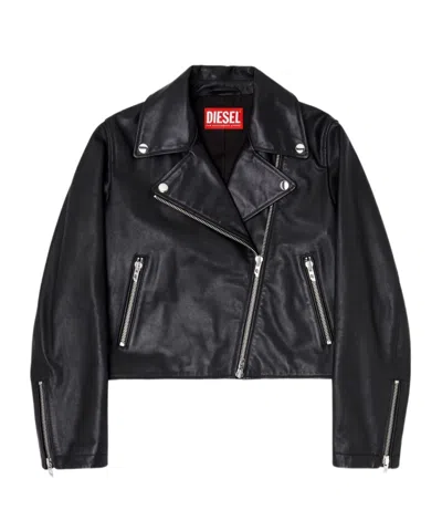 Diesel Zip-up Leather Jacket In Black