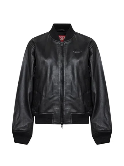 Diesel Black Nappa Leather L-ilyan-rb Bomber Jacket