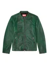 Diesel Treated Leather Biker Jacket With Faded Logo In Green