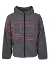 Diesel Textured Fleece Jacket With Bold Graphic Embroidery In Gray