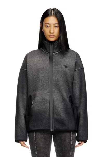 Diesel Zip-up Sweatshirt In Denim-effect Jacquard In Black