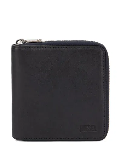 Diesel Zip-around Leather Wallet In Black